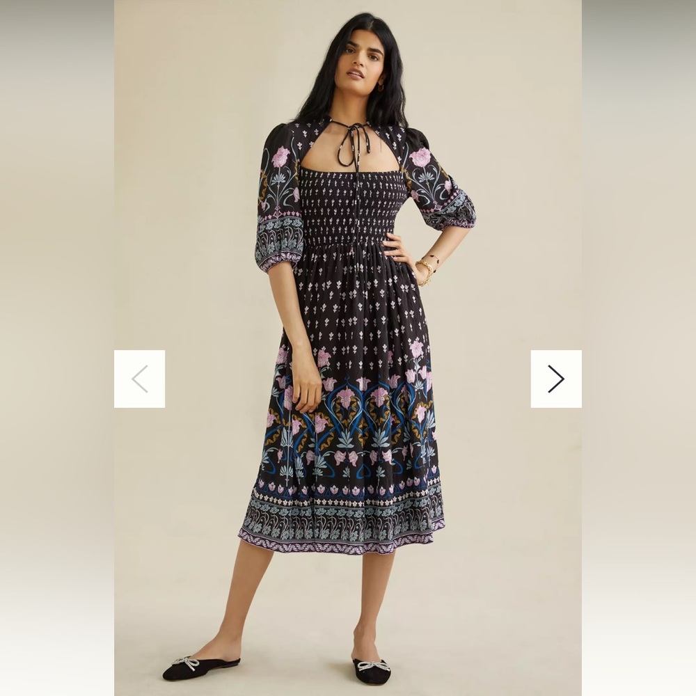 NWT Anthropologie Dasha Smocked Midi Dress, Size S